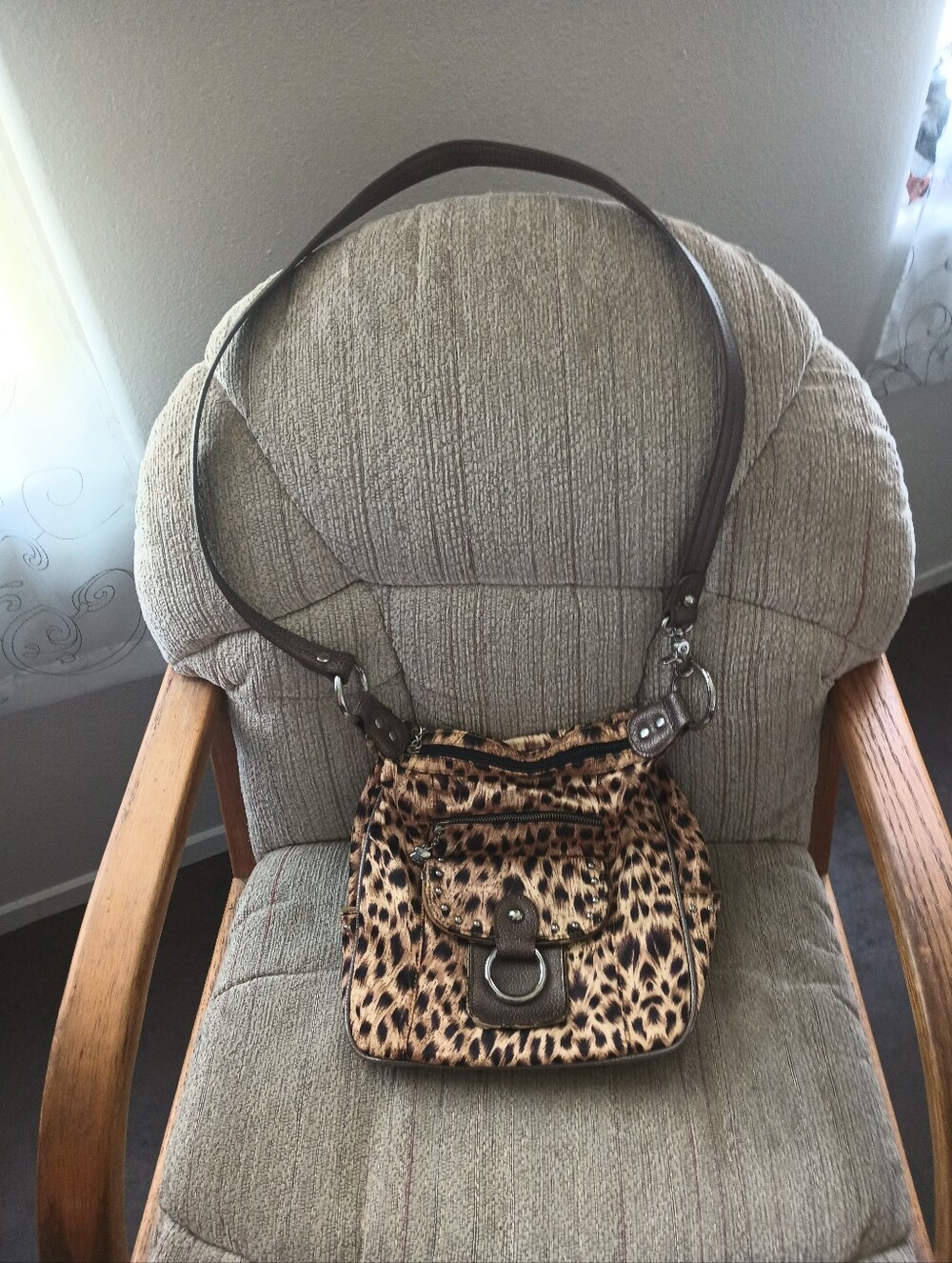 Leopard Print Crossbody Shoulder Bag - Brown